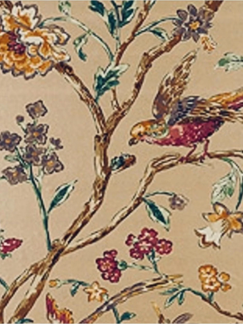 Gold Floral Wallpaper Roll with Green Stem Accents